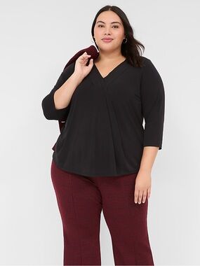 Lane Bryant Black Swing 3/4-Sleeve Pleat-Front Top